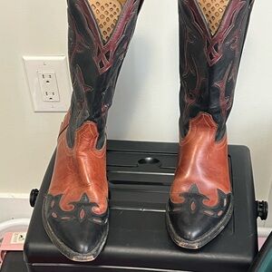 Stylish Black and Brown Heeled Cowboy Boots